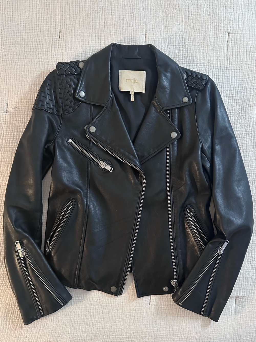 MAJE Leather Moto Jacket in Black  size 36 Small
